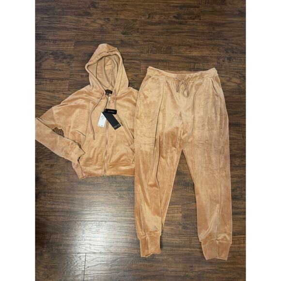 Truth By Republic Pants - TRUTH By REPUBLIC mocha mousse Brown 2 Piece Velvet tracksuit Joggers Sz:XS
